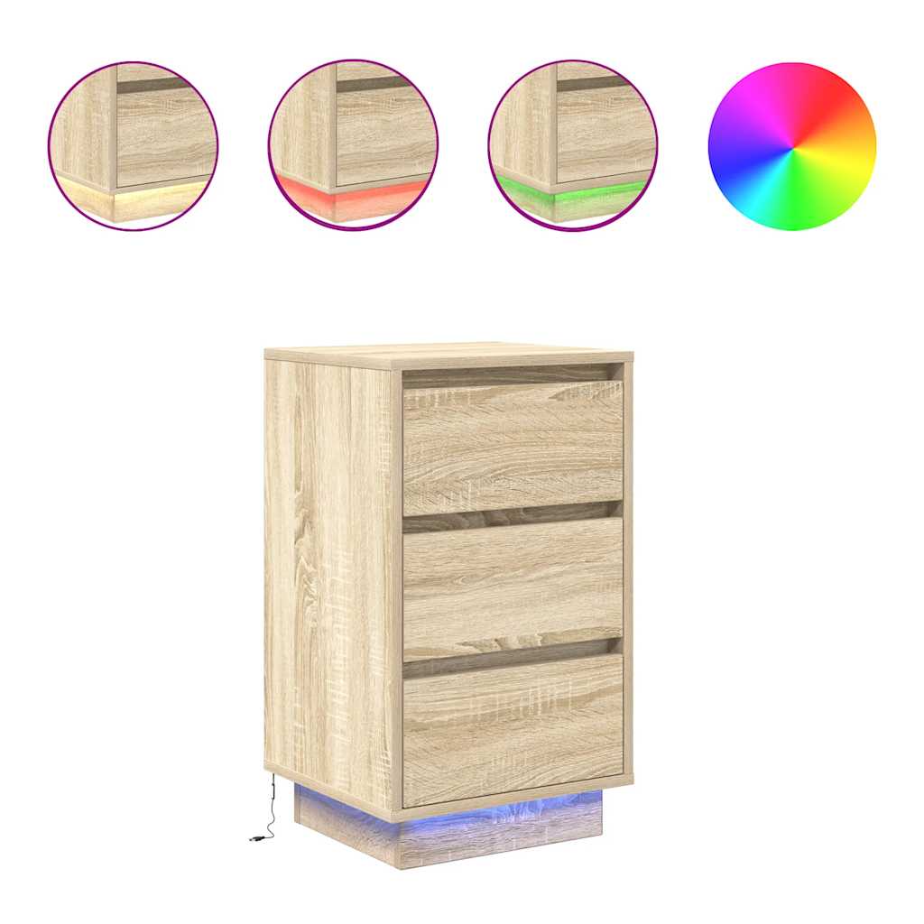 vidaXL Szafka nocna z oświetleniem LED Dąb Sonoma 38x34x65 cm