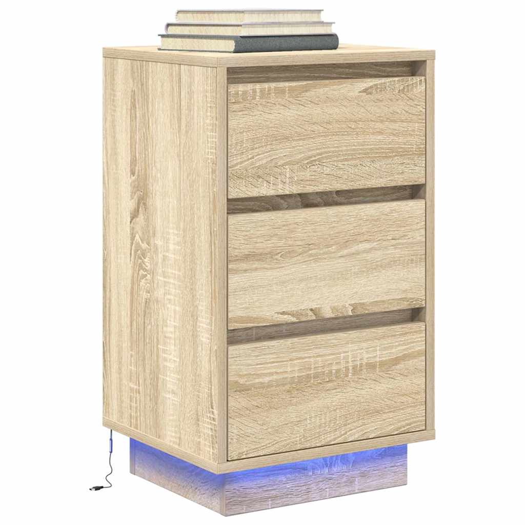 vidaXL Szafka nocna z oświetleniem LED Dąb Sonoma 38x34x65 cm
