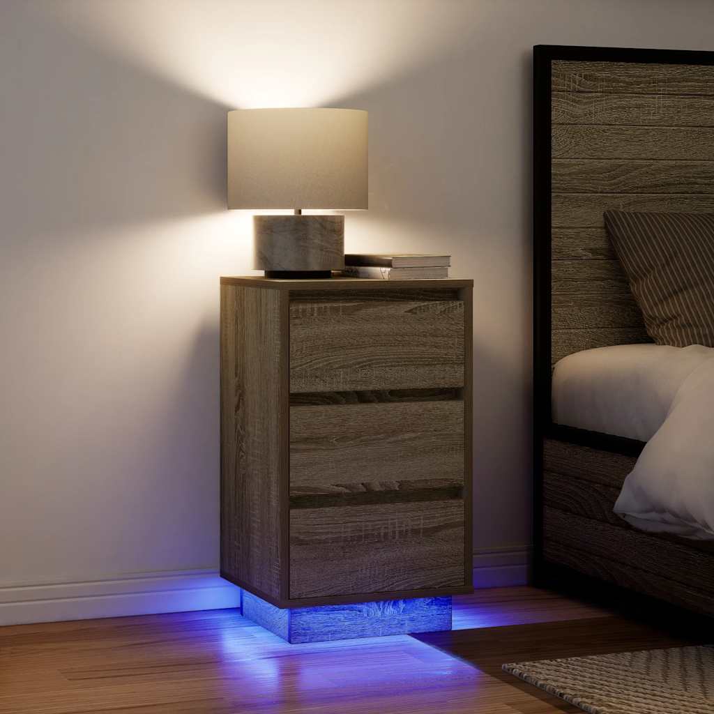 vidaXL Szafka nocna z oświetleniem LED Dąb Sonoma 38x34x65 cm