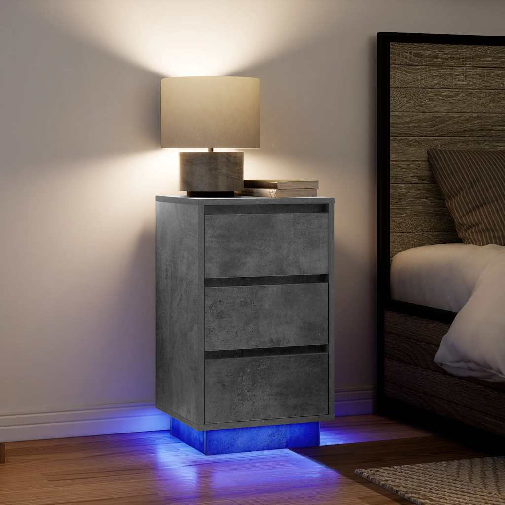 vidaXL Szafka nocna z oświetleniem LED Betonowa szarość 38x34x65 cm