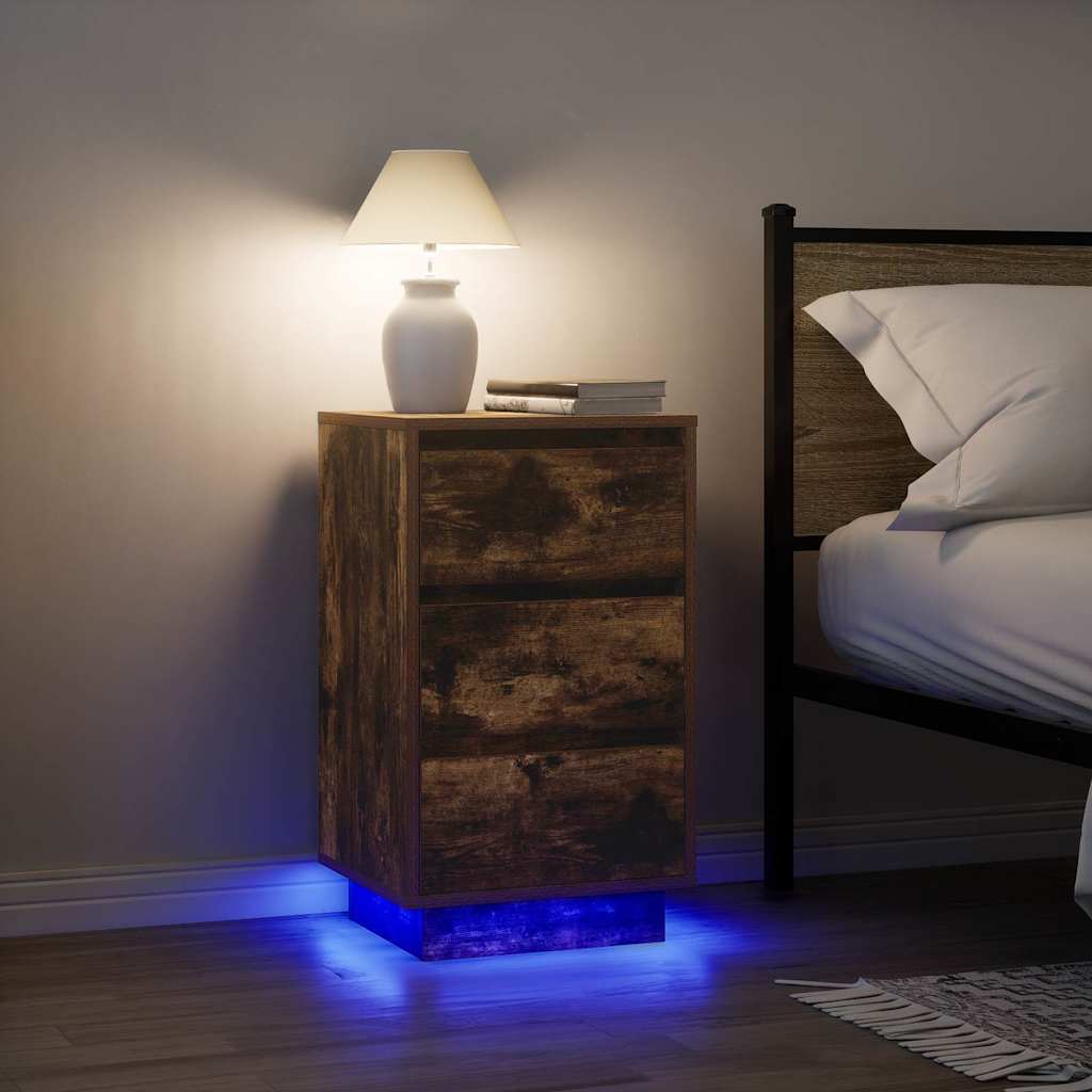 vidaXL Szafka nocna z oświetleniem LED Dąb wędzony 38x34x65 cm