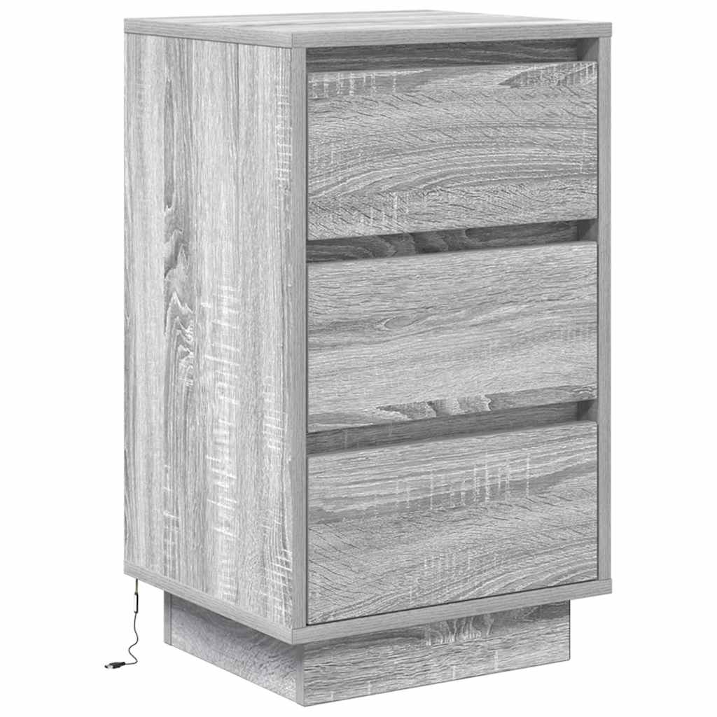 vidaXL Szafka nocna z oświetleniem LED Szary Sonoma 38x34x65 cm