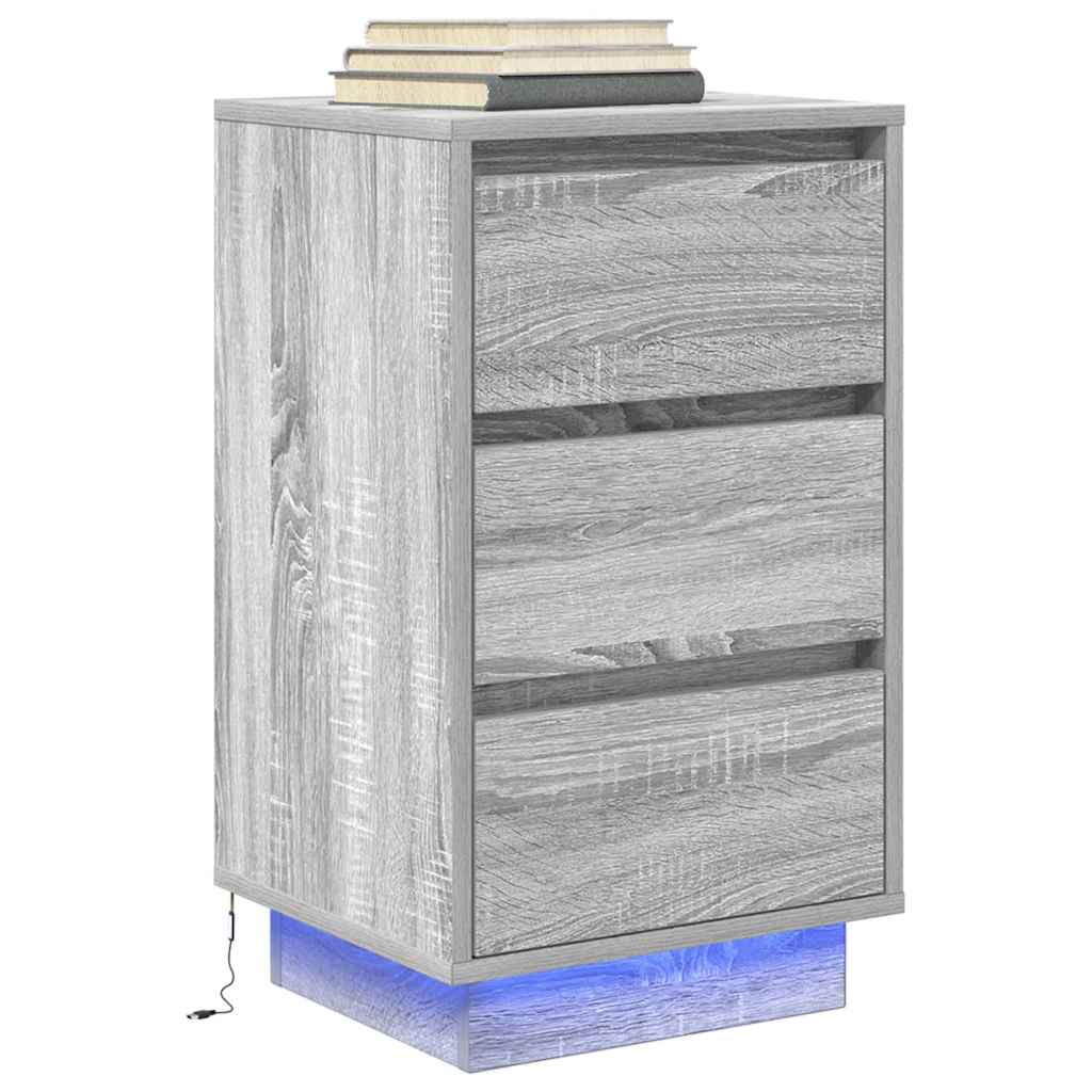 vidaXL Szafka nocna z oświetleniem LED Szary Sonoma 38x34x65 cm