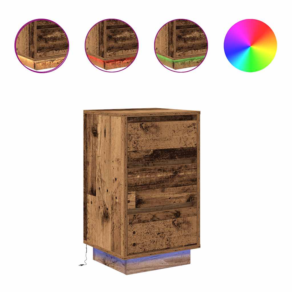 vidaXL Szafka nocna z oświetleniem LED Stare drewno 38x34x65 cm