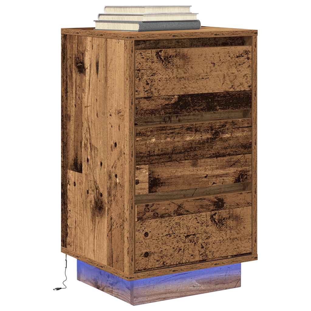 vidaXL Szafka nocna z oświetleniem LED Stare drewno 38x34x65 cm