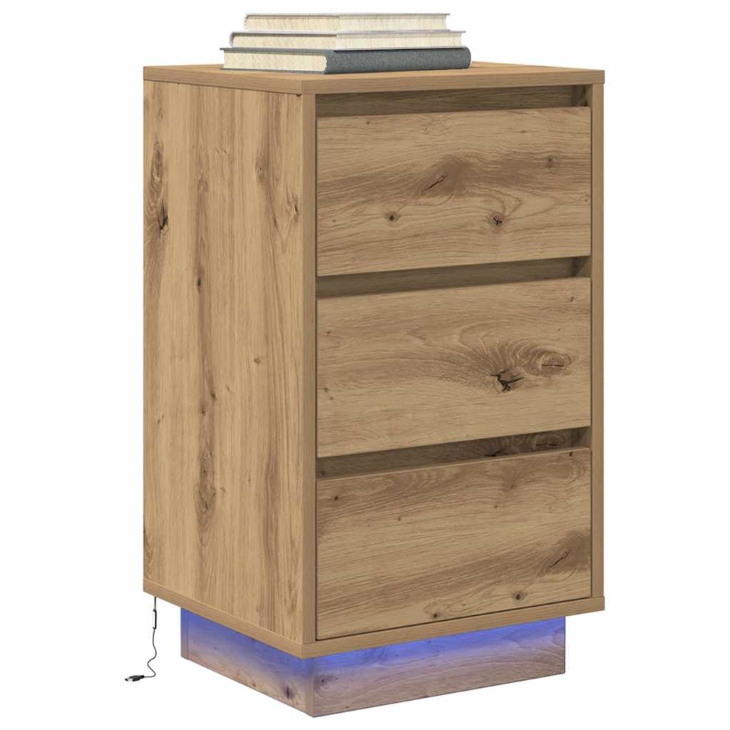 vidaXL Szafka nocna z oświetleniem LED Dąb Artisan 38x34x65 cm