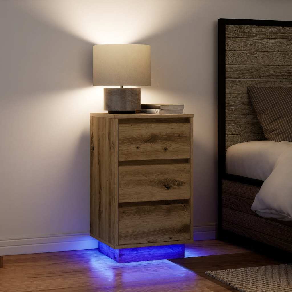 vidaXL Szafka nocna z oświetleniem LED Dąb Artisan 38x34x65 cm