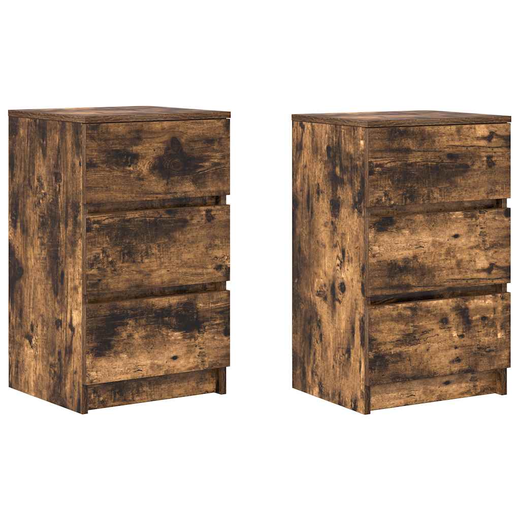 vidaXL Szafki nocne z 3 szufladami 2 szt. Dąb wędzony 39x35x65 cm
