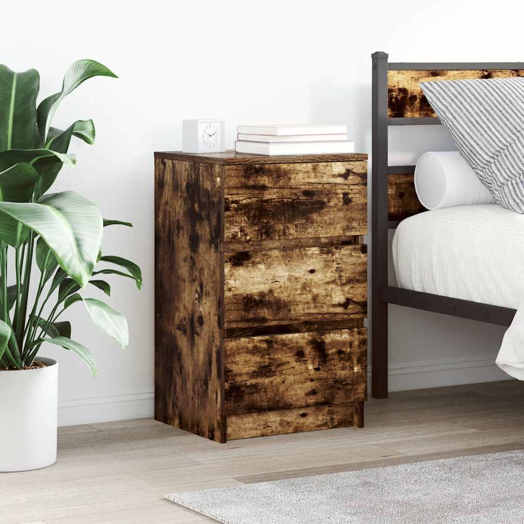 vidaXL Szafki nocne z 3 szufladami 2 szt. Dąb wędzony 39x35x65 cm