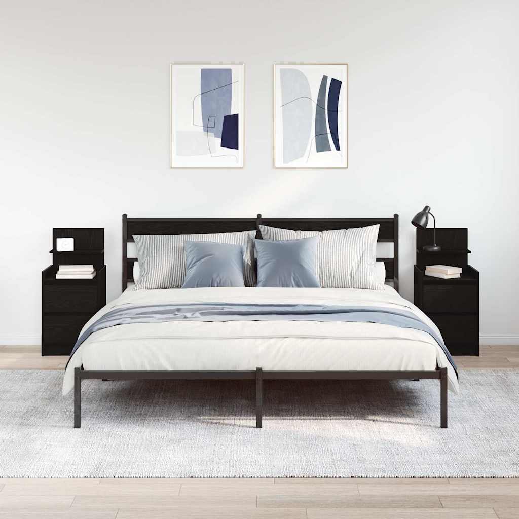 vidaXL Szafki nocne z 2 szufladami 2 szt. Czarne 38x34x80 cm