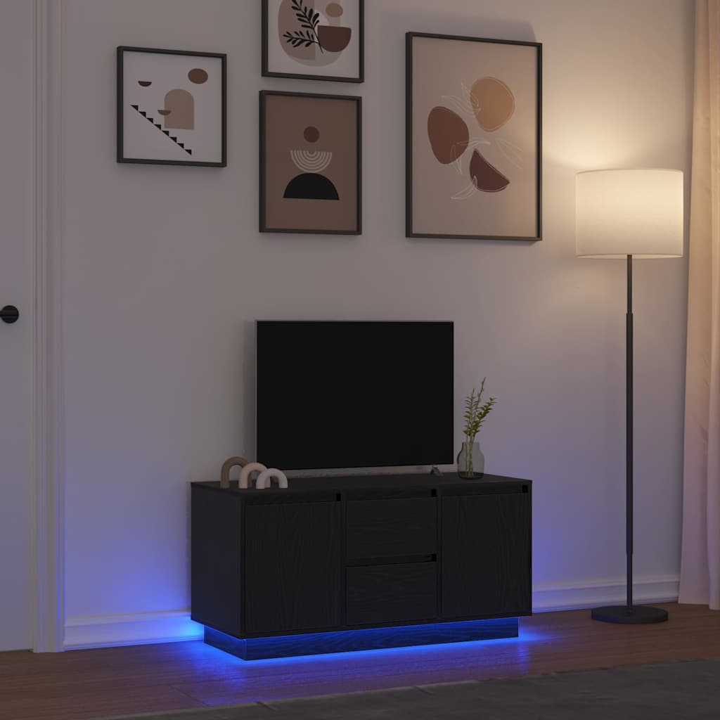 vidaXL Szafka RTV z oświetleniem LED Czarny Dąb 100x41x50 cm