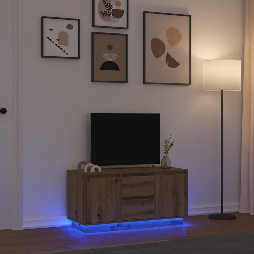vidaXL Szafka RTV z oświetleniem LED Dąb Artisan 100x41x50 cm