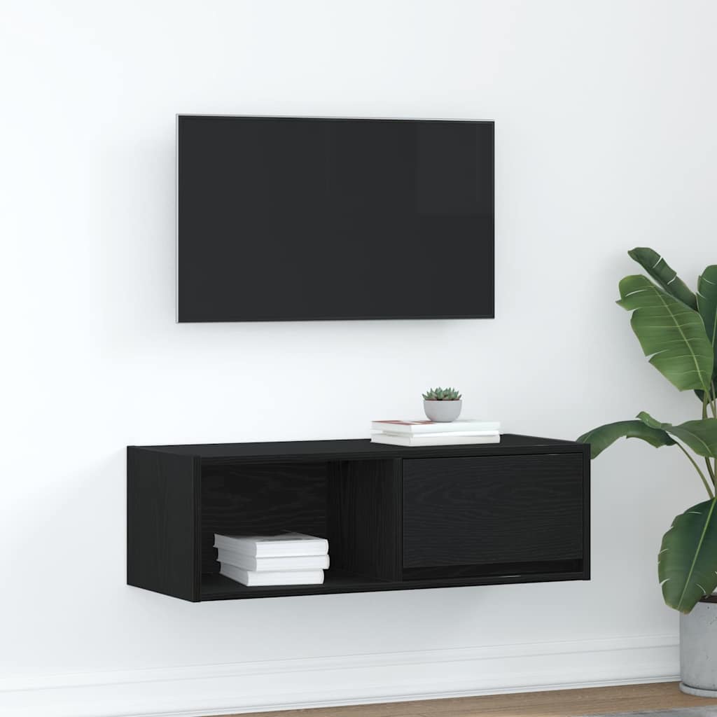 vidaXL Szafka RTV Czarny Dąb 80x31x25,5 cm Drewno klejone