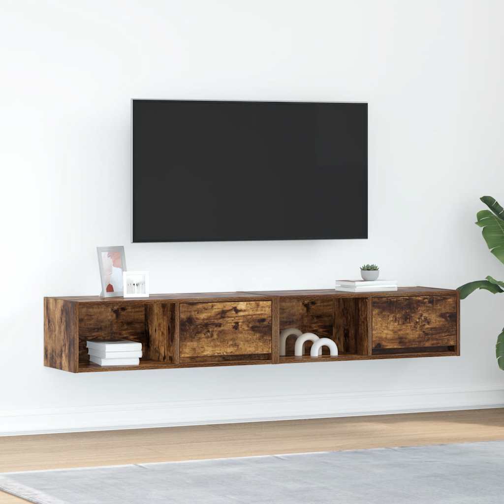 vidaXL Szafki RTV 2 szt. Dąb wędzony 80x31x25,5 cm Drewno klejone