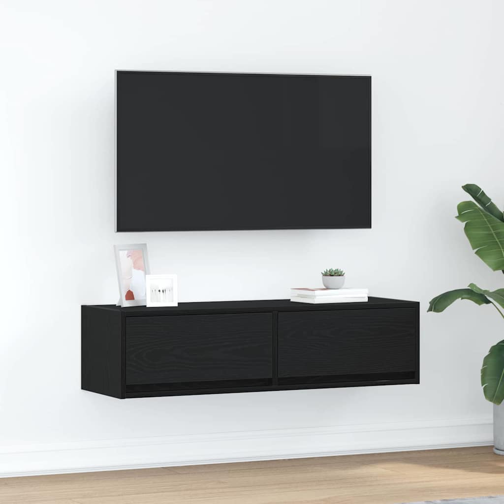 vidaXL Szafka pod telewizor z szufladą Czarny dąb 100 x 31 x 25,5 cm