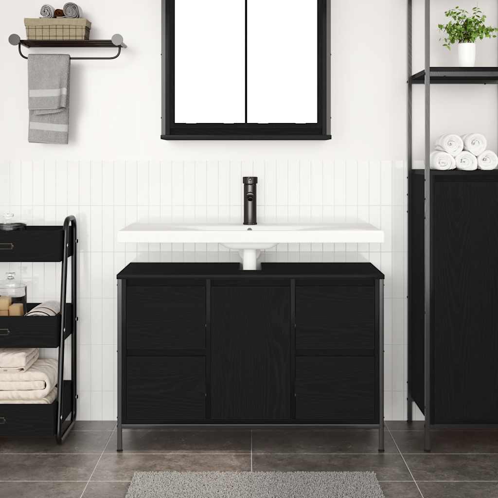 vidaXL Szafka pod umywalkę z szufladami, czarny dąb, 90x34,5x60 cm
