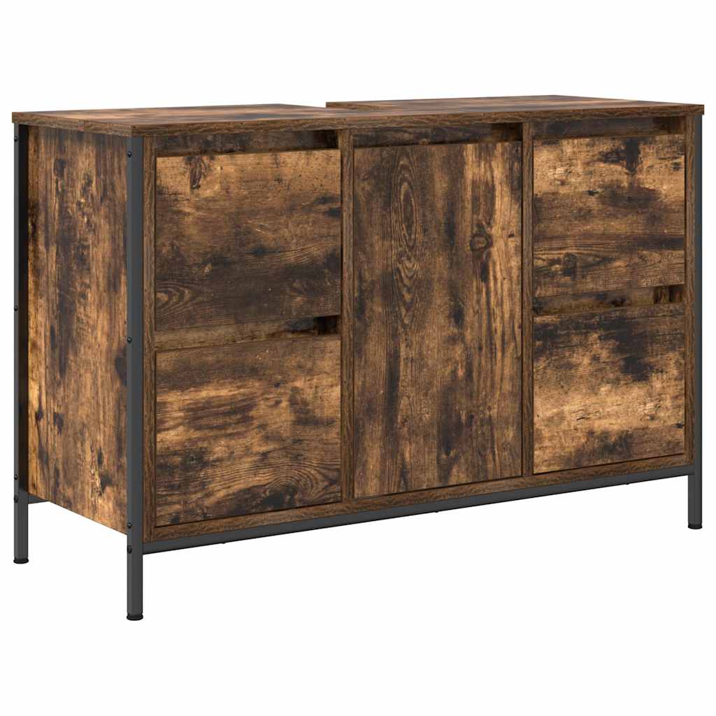 vidaXL Szafka pod umywalkę z szufladami, przydymiony dąb, 90x34,5x60cm