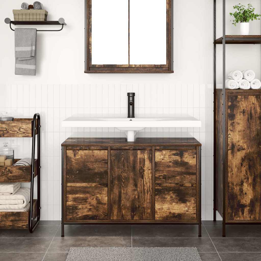 vidaXL Szafka pod umywalkę z szufladami, przydymiony dąb, 90x34,5x60cm