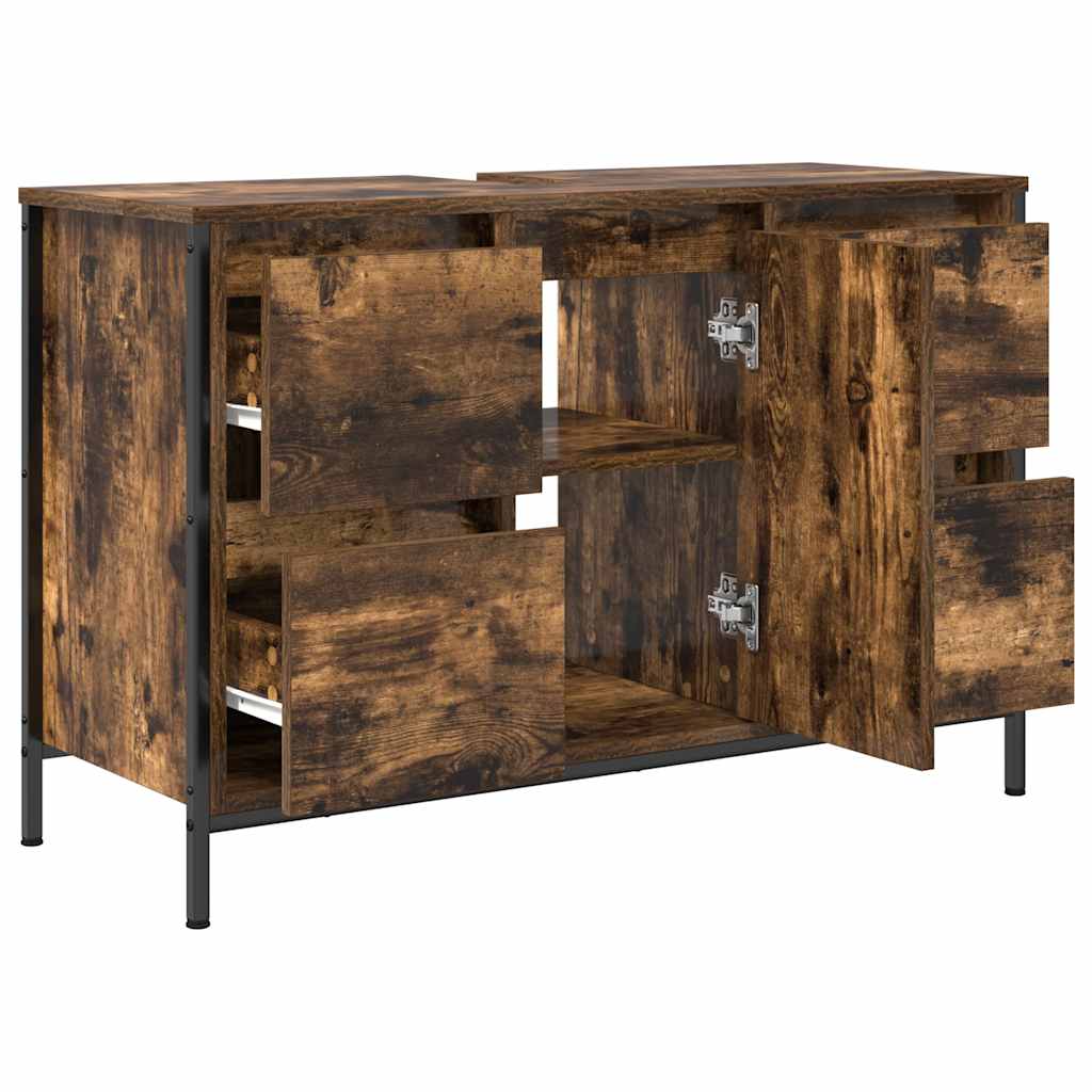 vidaXL Szafka pod umywalkę z szufladami, przydymiony dąb, 90x34,5x60cm