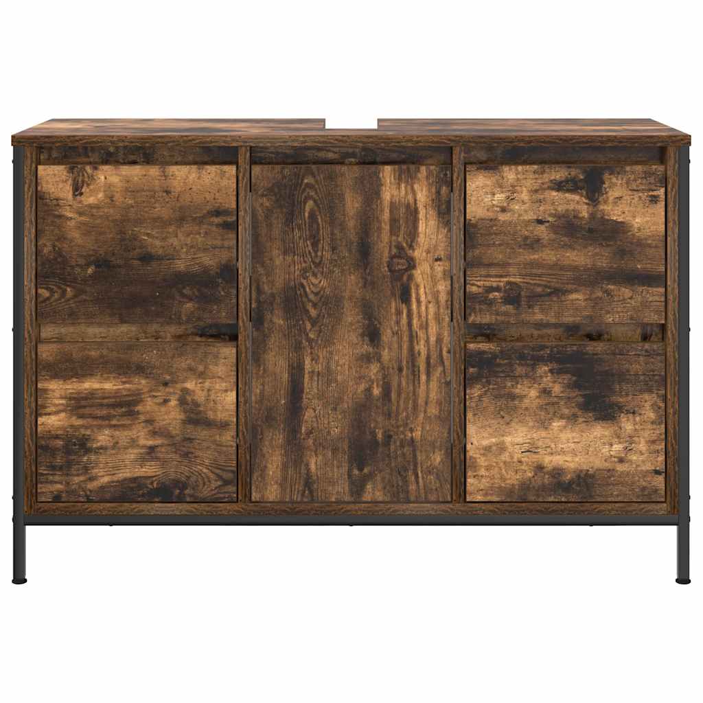 vidaXL Szafka pod umywalkę z szufladami, przydymiony dąb, 90x34,5x60cm