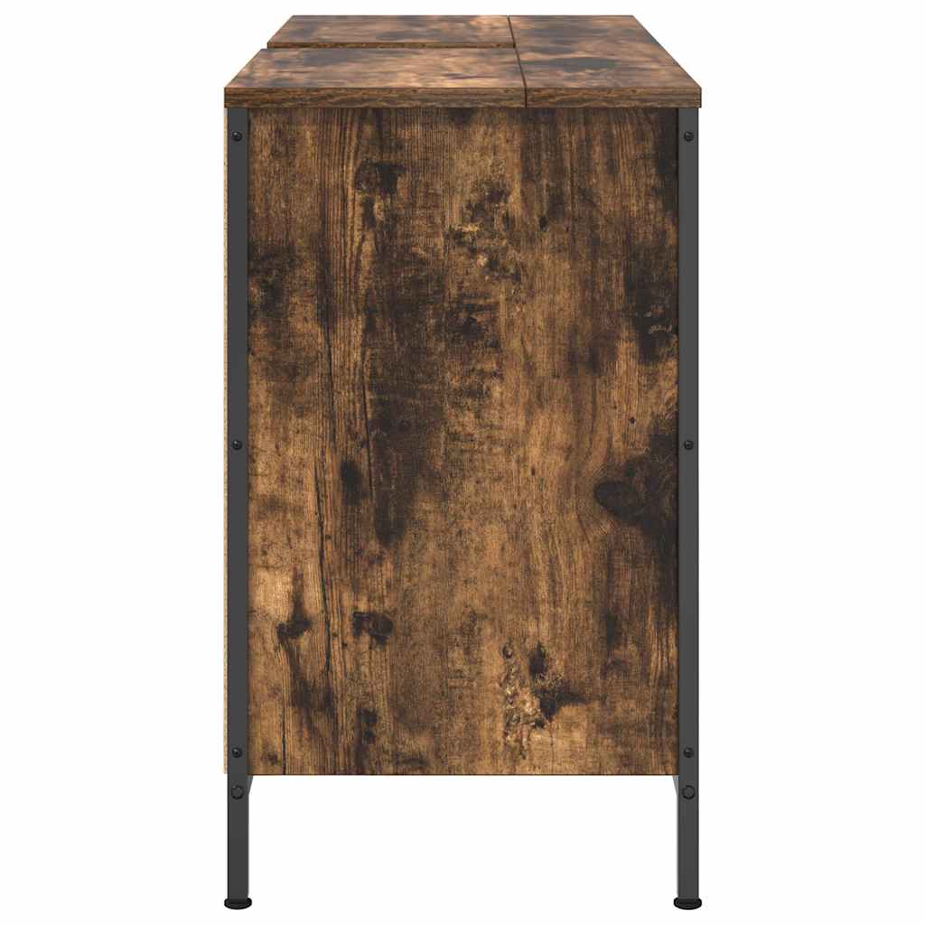 vidaXL Szafka pod umywalkę z szufladami, przydymiony dąb, 90x34,5x60cm