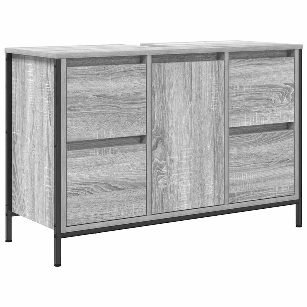 vidaXL Szafka pod umywalkę z szufladami, szary dąb sonoma 90x34,5x60cm
