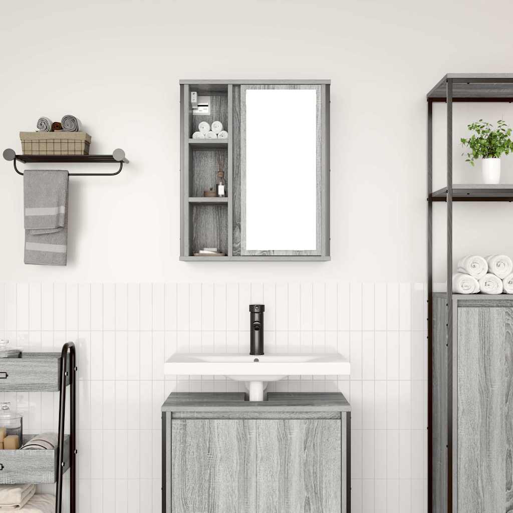 vidaXL Szafka ścienna łazienkowa z lustrem szary dąb sonoma 50x21x60cm