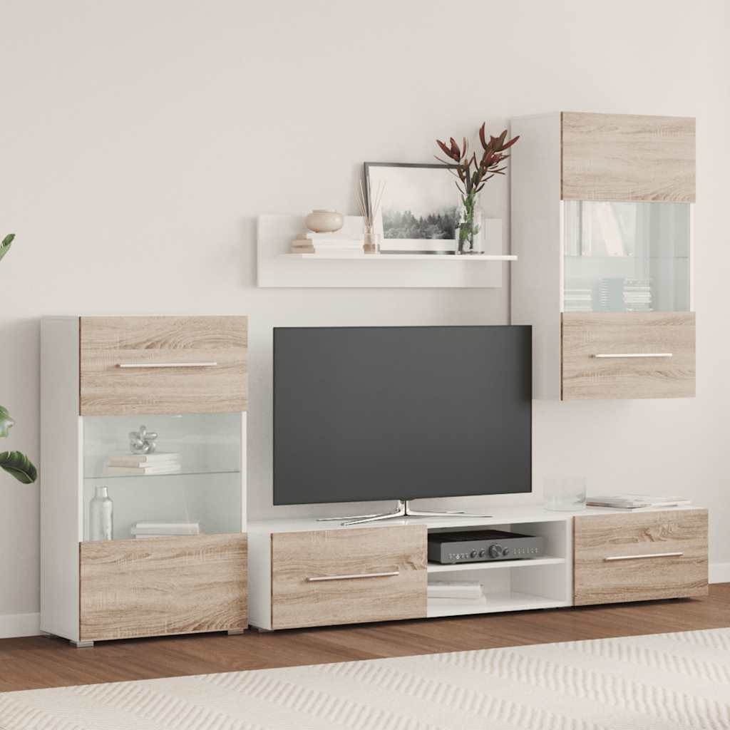 vidaXL 5-częściowe szafki pod telewizor z oświetleniem LED Sonoma Oak
