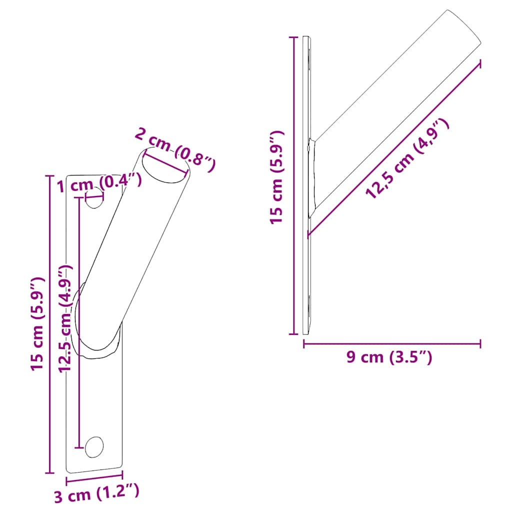 vidaXL Uchwyt na maszt flagowy Czarny 15 x 3 x 0,35 cm Stal