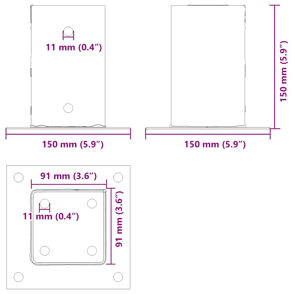 vidaXL Podstawy słupków kwadratowe 12 szt. Antracyt 91x91 mm