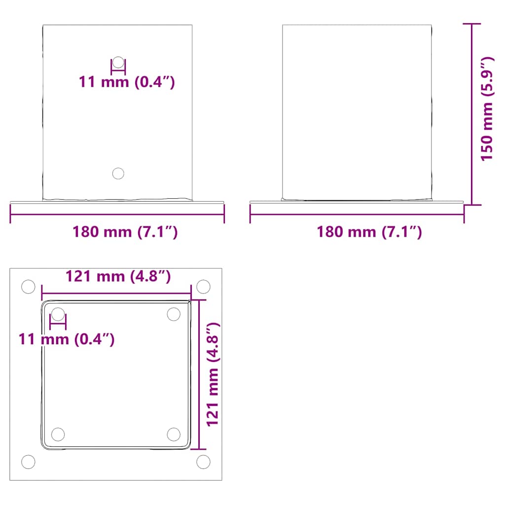 vidaXL Podstawy słupków kwadratowe 12 szt. Antracyt 121x121 mm
