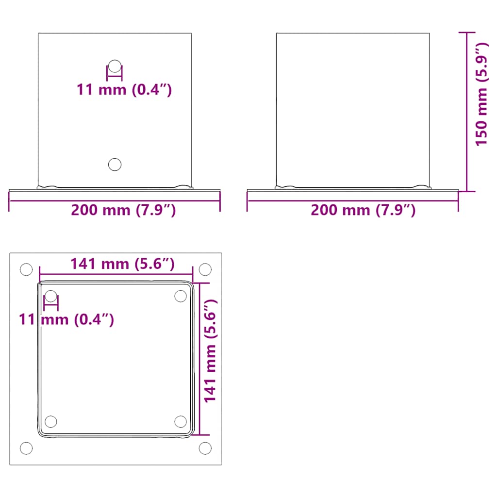 vidaXL Podstawy słupków kwadratowe 12 szt. Antracyt 141x141 mm