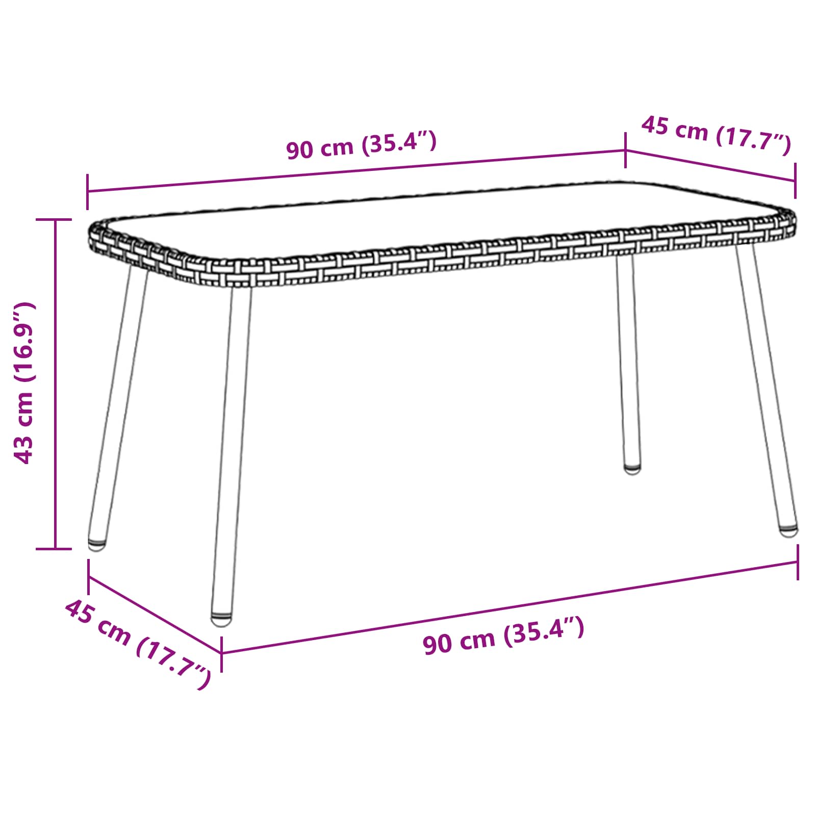 vidaXL Stolik kawowy Brązowy i czarny 90 x 45 x 43 cm polirattan
