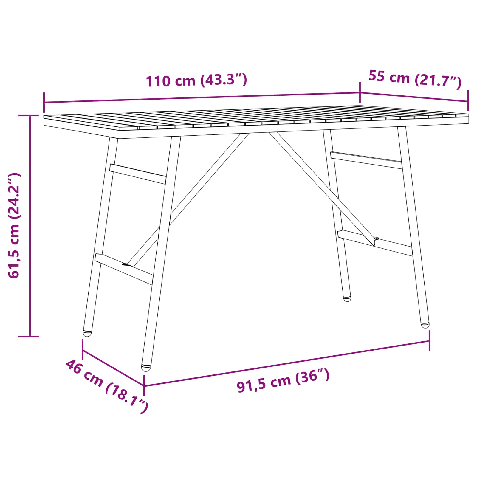 vidaXL Stół jadalny Brązowy 110 x 55 x 61,5 cm Lite Drewno Akacji