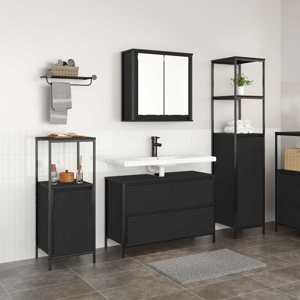 vidaXL Zestaw mebli łazienkowych z szufladą z półką 3 pcs Czarny Dąb