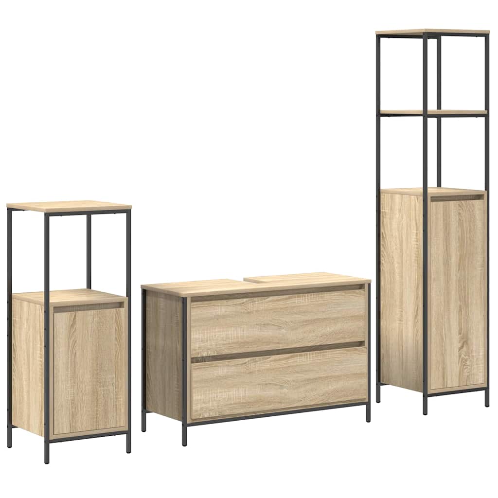 vidaXL Zestaw mebli łazienkowych z szufladą z półką 3 pcs Dąb Sonoma