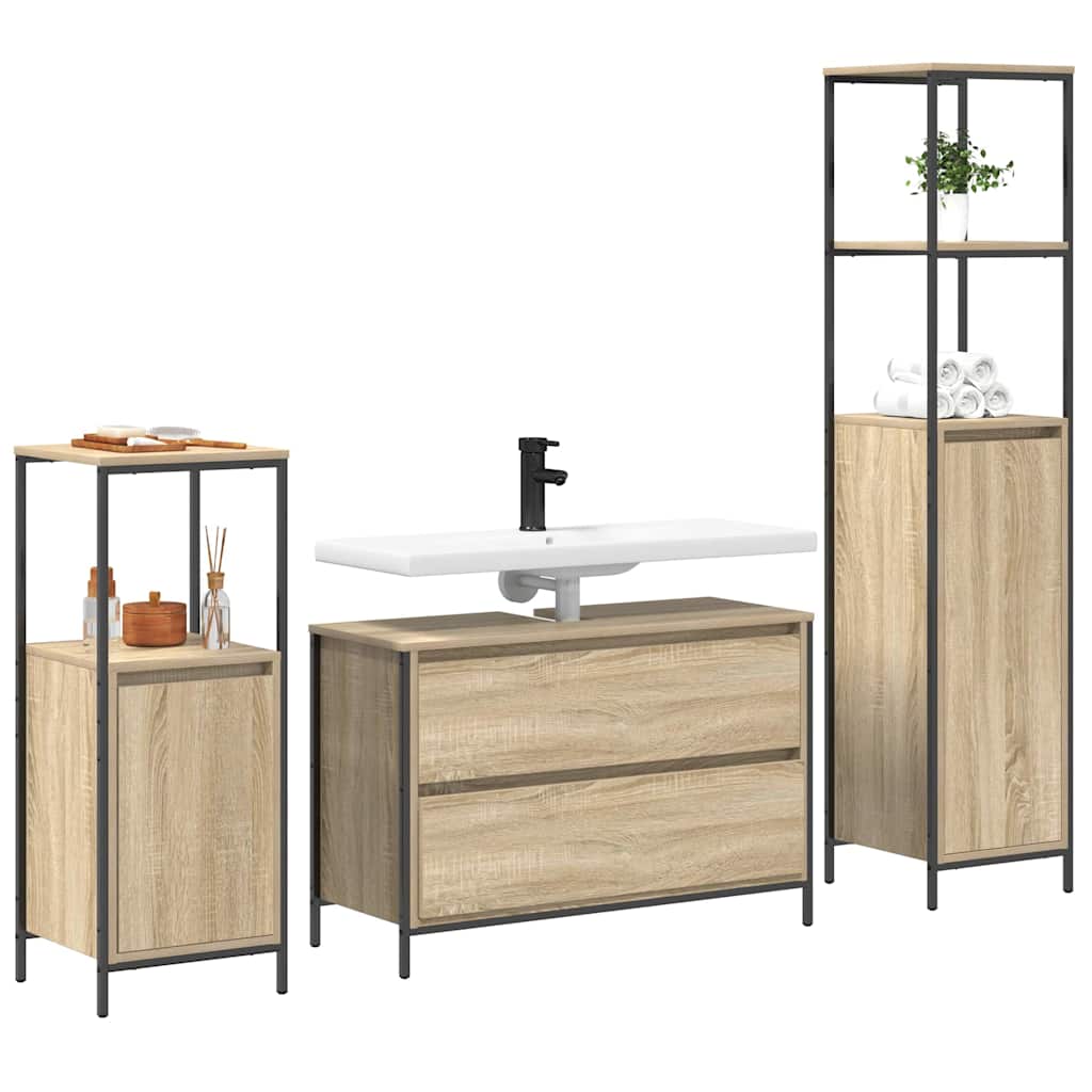 vidaXL Zestaw mebli łazienkowych z szufladą z półką 3 pcs Dąb Sonoma