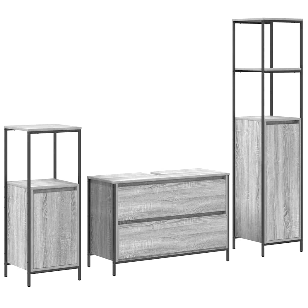 vidaXL Zestaw mebli łazienkowych z szufladą z półką 3 pcs Szary Sonoma
