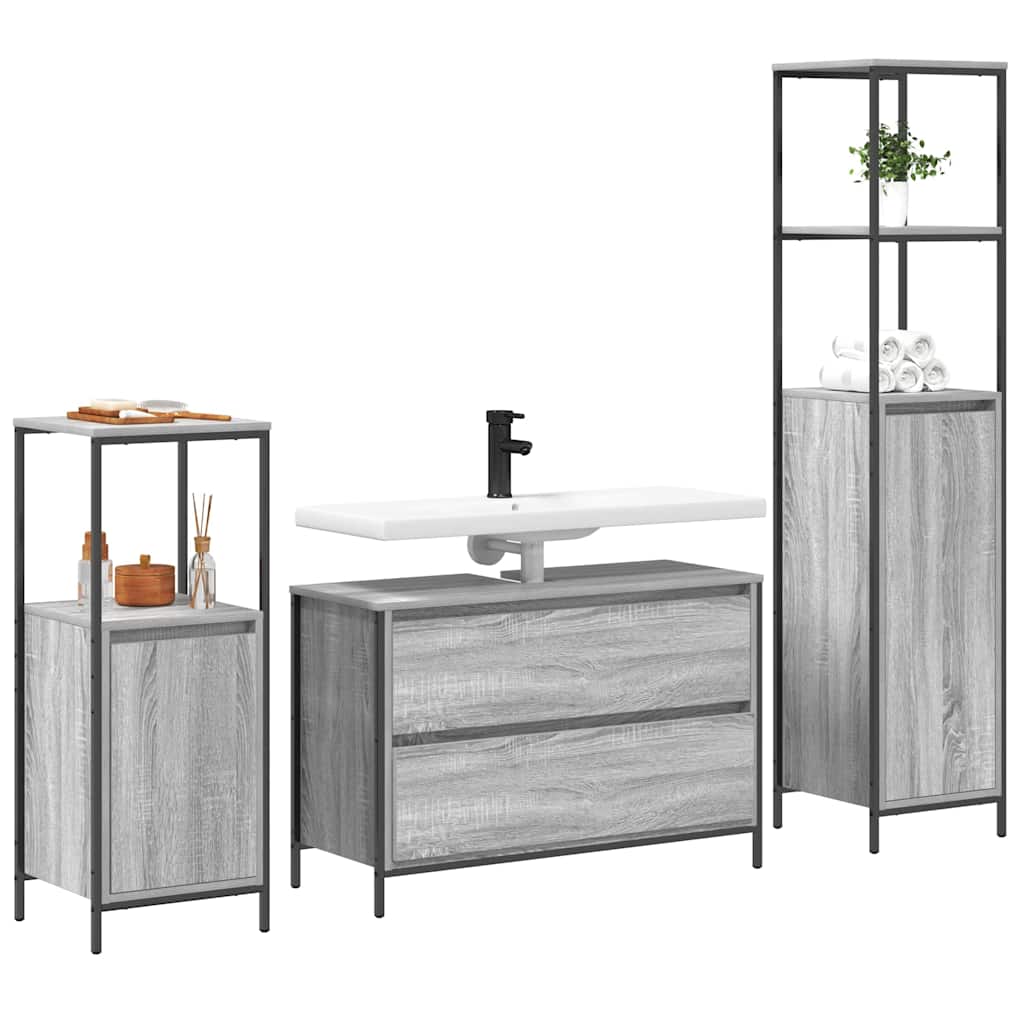 vidaXL Zestaw mebli łazienkowych z szufladą z półką 3 pcs Szary Sonoma