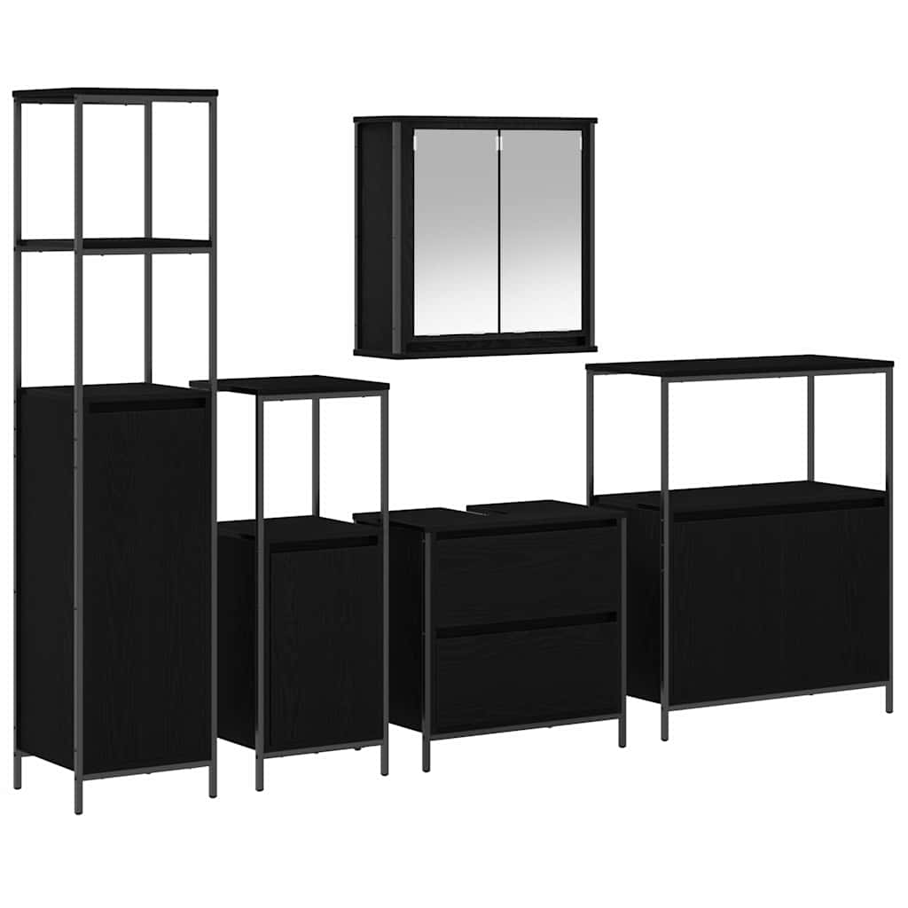 vidaXL Zestaw mebli łazienkowych 5 pcs Czarny Materiał drewnopochodny