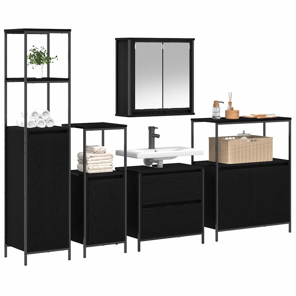 vidaXL Zestaw mebli łazienkowych 5 pcs Czarny Materiał drewnopochodny
