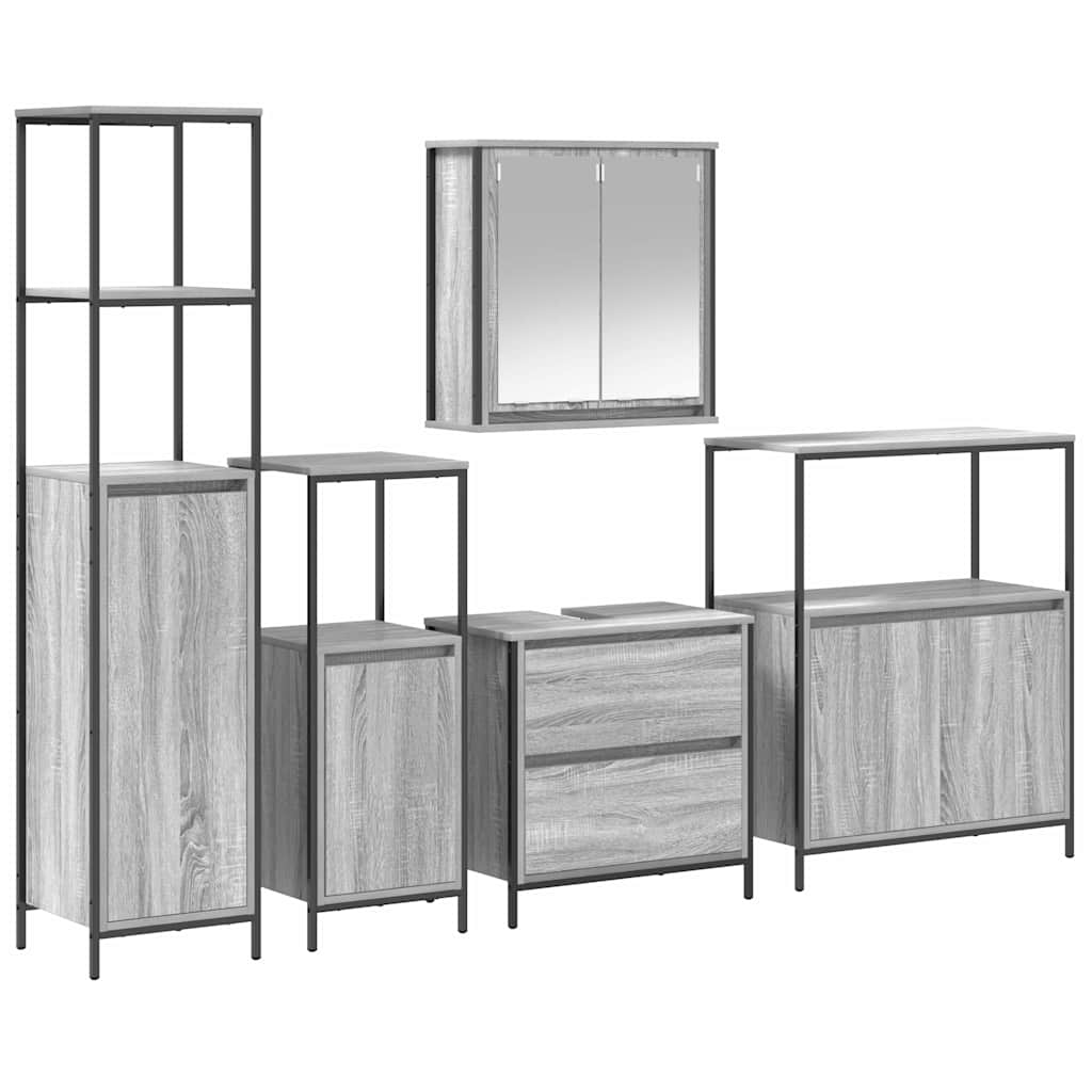 vidaXL Zestaw mebli łazienkowych 5 pcs Szary Materiał drewnopochodny