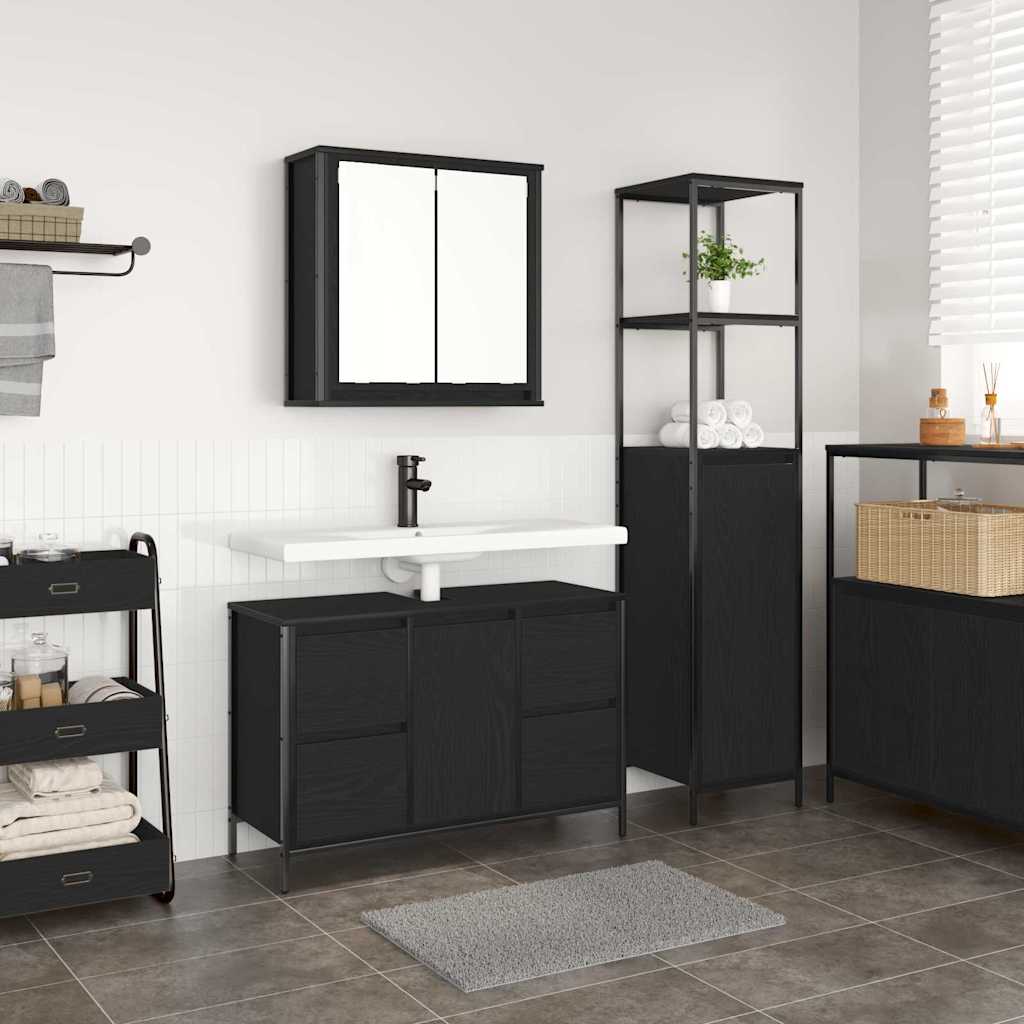 vidaXL Zestaw mebli łazienkowych z szufladą z półką 2 pcs Czarny dąb