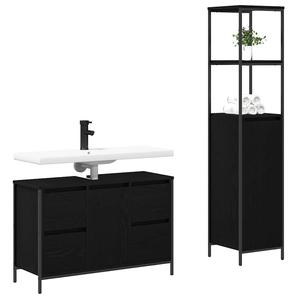 vidaXL Zestaw mebli łazienkowych z szufladą z półką 2 pcs Czarny dąb
