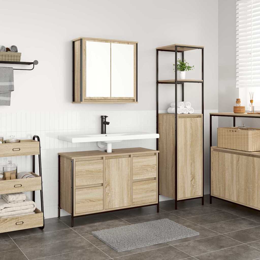 vidaXL Zestaw mebli łazienkowych z szufladą 2 pcs Dąb Sonoma i czarny