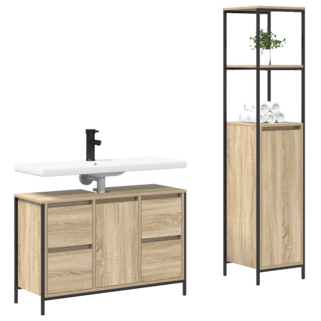 vidaXL Zestaw mebli łazienkowych z szufladą 2 pcs Dąb Sonoma i czarny