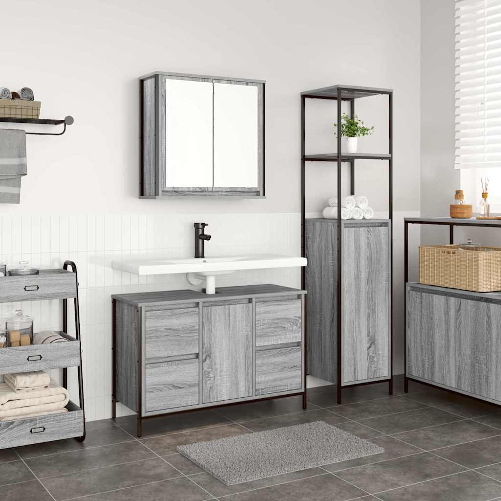 vidaXL Zestaw mebli łazienkowych z półką 2 pcs Szary sonoma i Czarny
