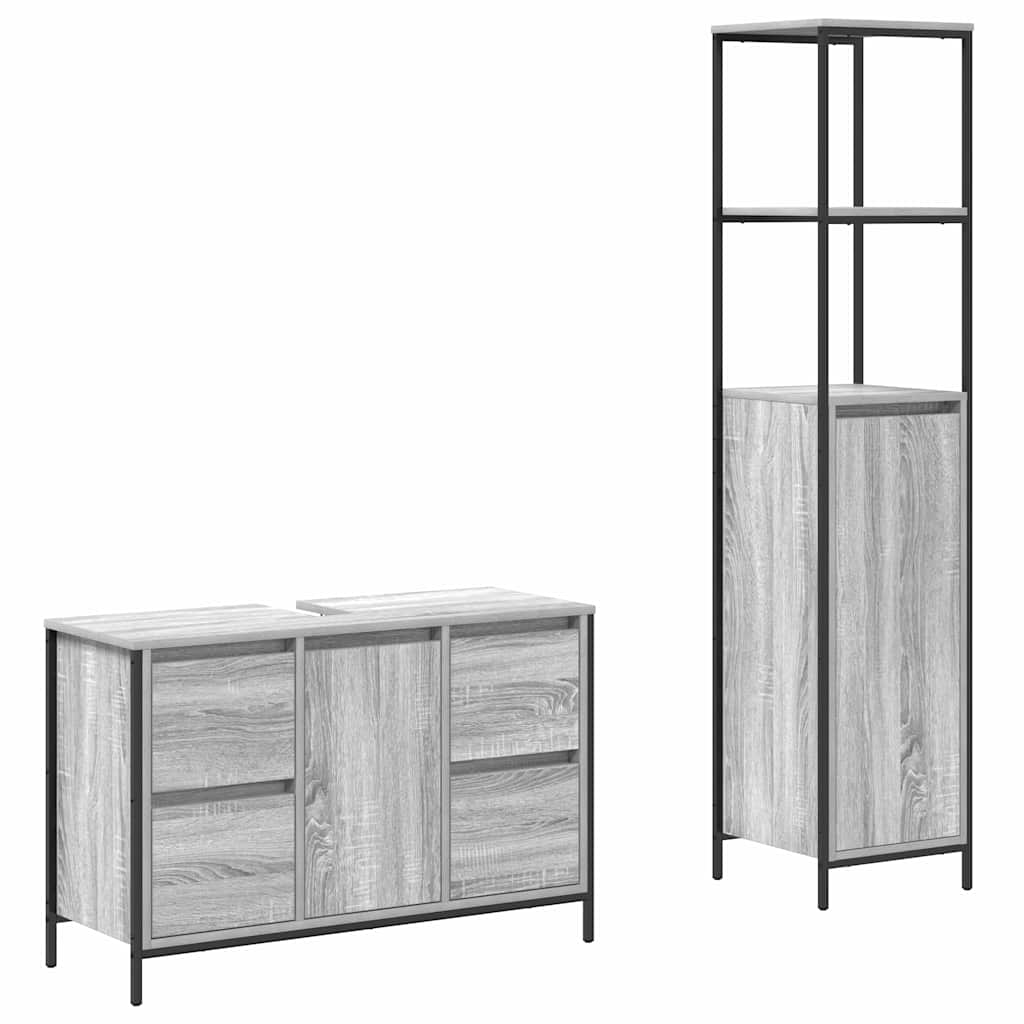 vidaXL Zestaw mebli łazienkowych z półką 2 pcs Szary sonoma i Czarny