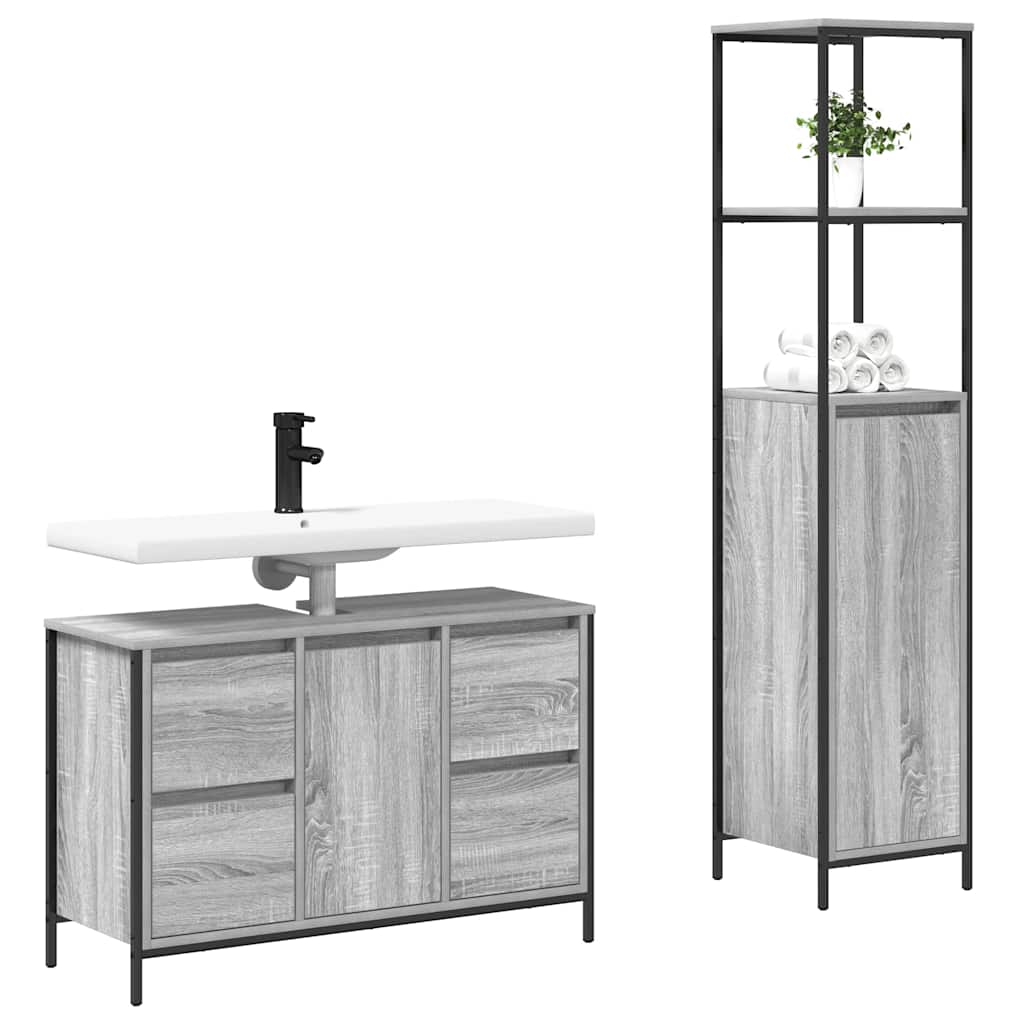 vidaXL Zestaw mebli łazienkowych z półką 2 pcs Szary sonoma i Czarny