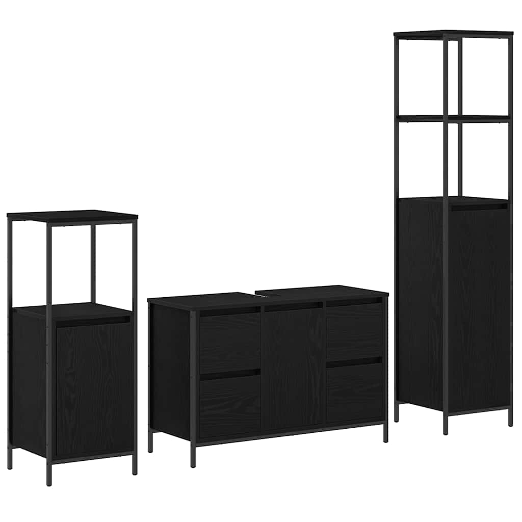 vidaXL Zestaw mebli łazienkowych z szufladą z półką 3 pcs Czarny Dąb